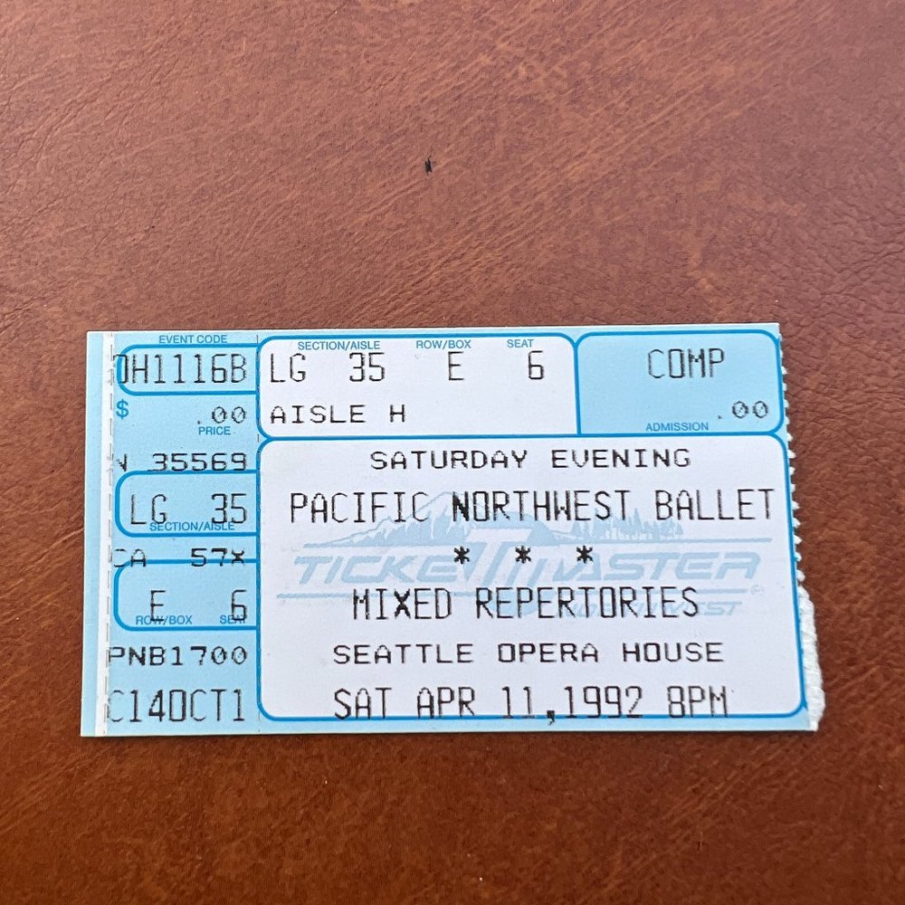 Pacific Northwest Ballet Seattle Opera House Ticket‎ Stub 1992